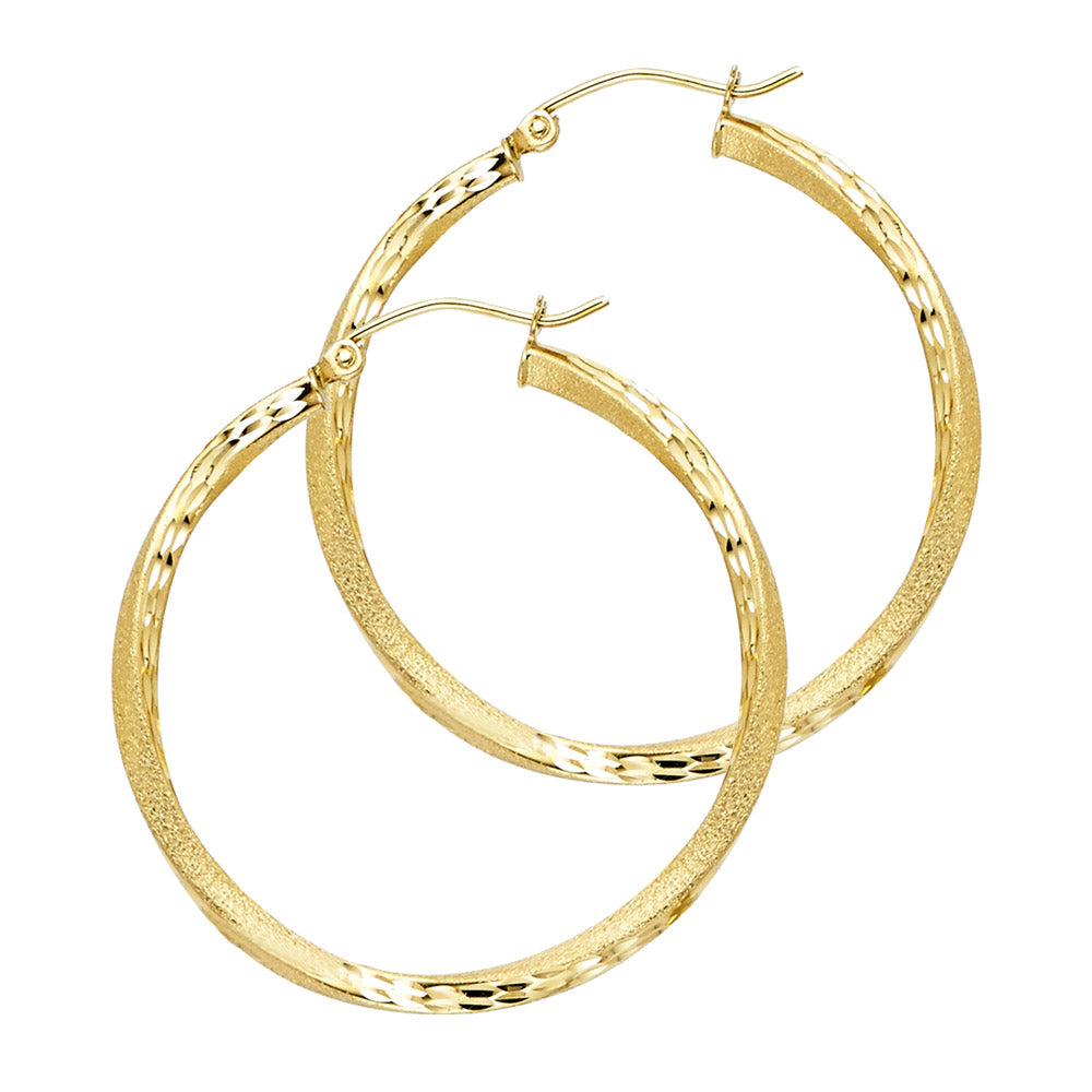 14K Yellow Gold SF DC Swirl Hoop Earrings