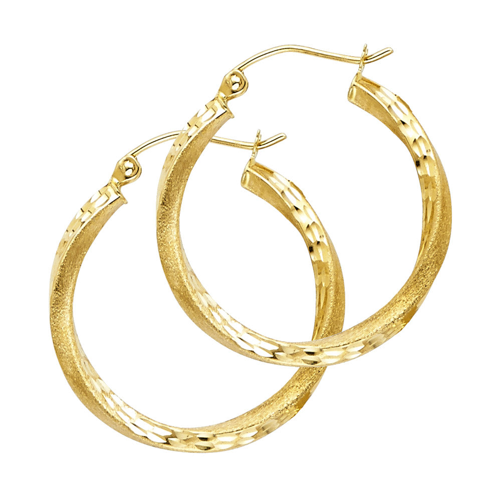 14K Yellow Gold SF DC Swirl Hoop Earrings