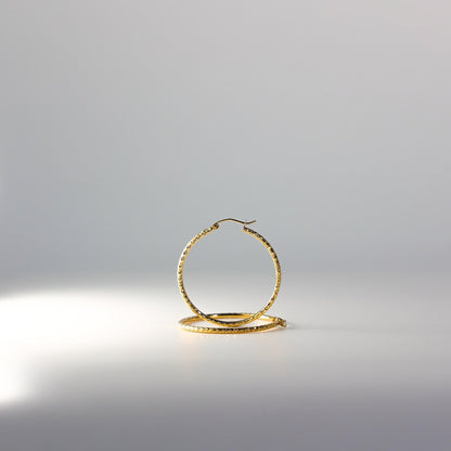 14K Yellow Gold Silk Diamond Cut 1.5mm Round Tube Hoop Earrings - Sizes 15mm to 35mm