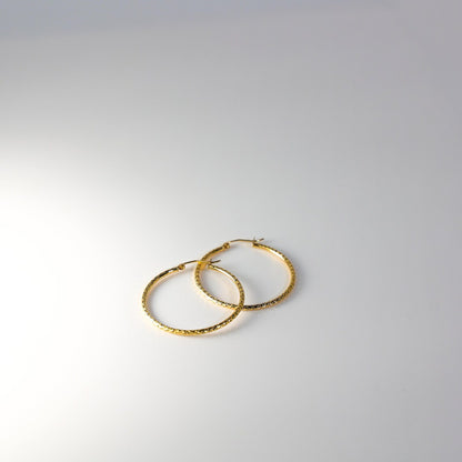 14K Yellow Gold Silk Diamond Cut 1.5mm Round Tube Hoop Earrings - Sizes 15mm to 35mm