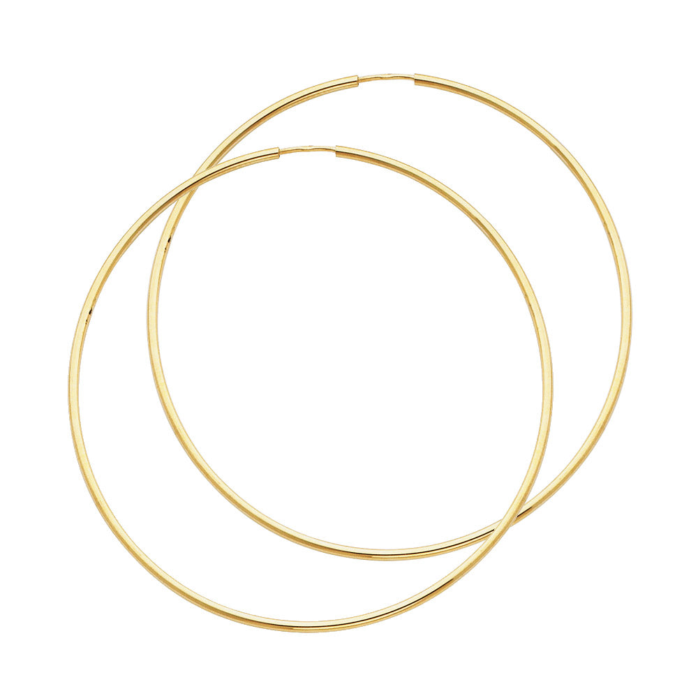 Two gold hoop earrings on a white background available on the TX.ORO website.