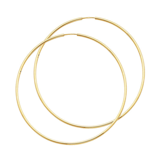 Two gold hoop earrings on a white background available on the TX.ORO website.