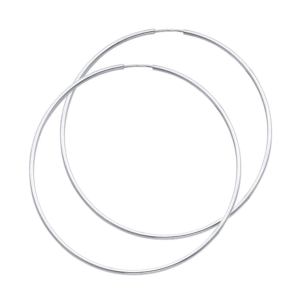 14K White Gold 1.5mm Lightweight Polished Round Tube Endless Hoop Earrings - 55mm to 12mm