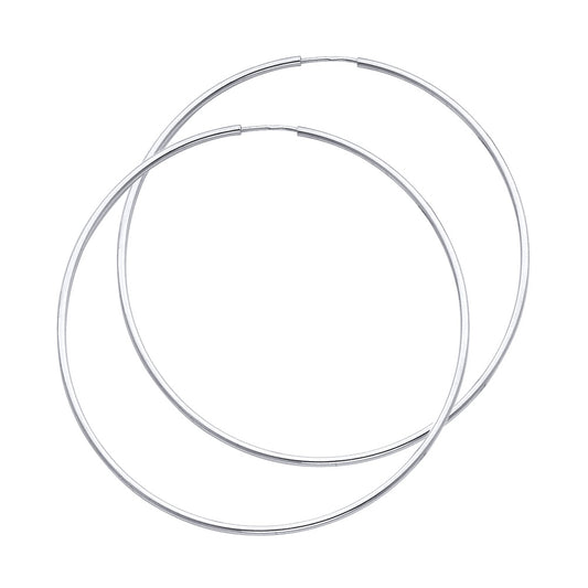 14K White Gold 1.5mm Lightweight Polished Round Tube Endless Hoop Earrings - 55mm to 12mm