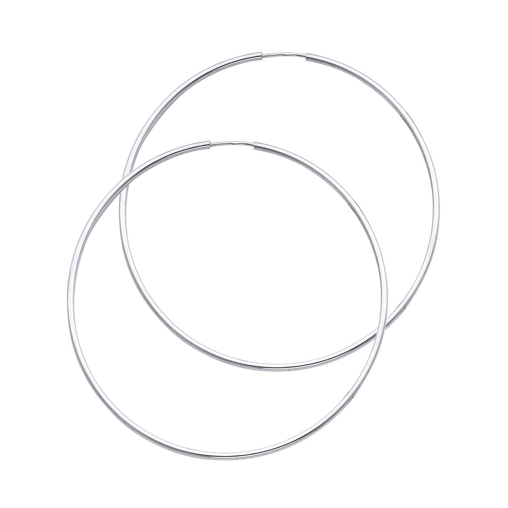 14K White Gold 1.5mm Lightweight Polished Round Tube Endless Hoop Earrings - 55mm to 12mm