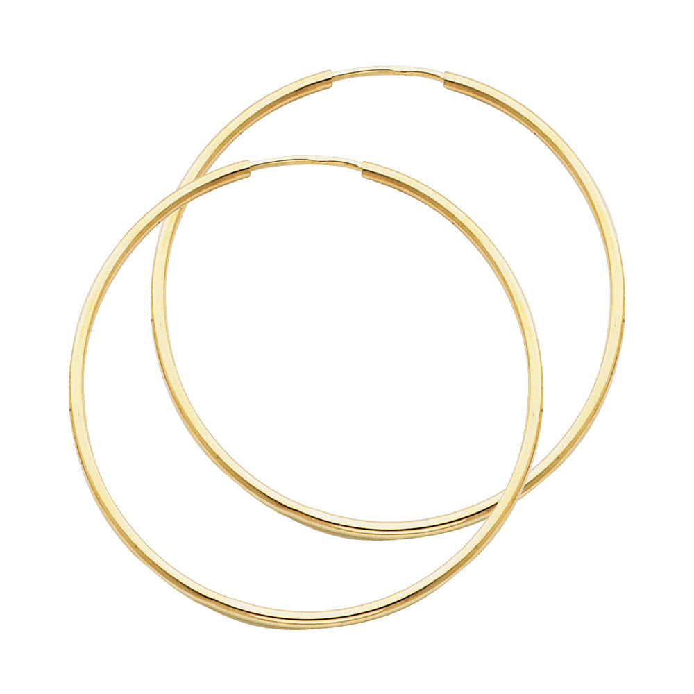 Two gold hoop earrings on a white background available on the TX.ORO website.