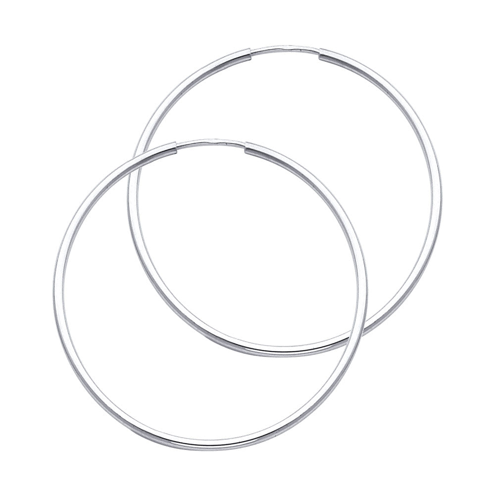 14K White Gold 1.5mm Lightweight Polished Round Tube Endless Hoop Earrings - 55mm to 12mm