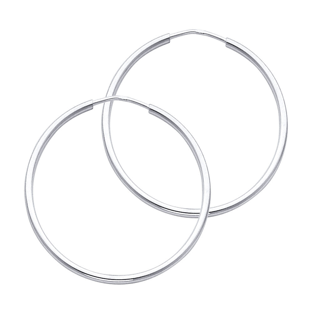 14K White Gold 1.5mm Lightweight Polished Round Tube Endless Hoop Earrings - 55mm to 12mm