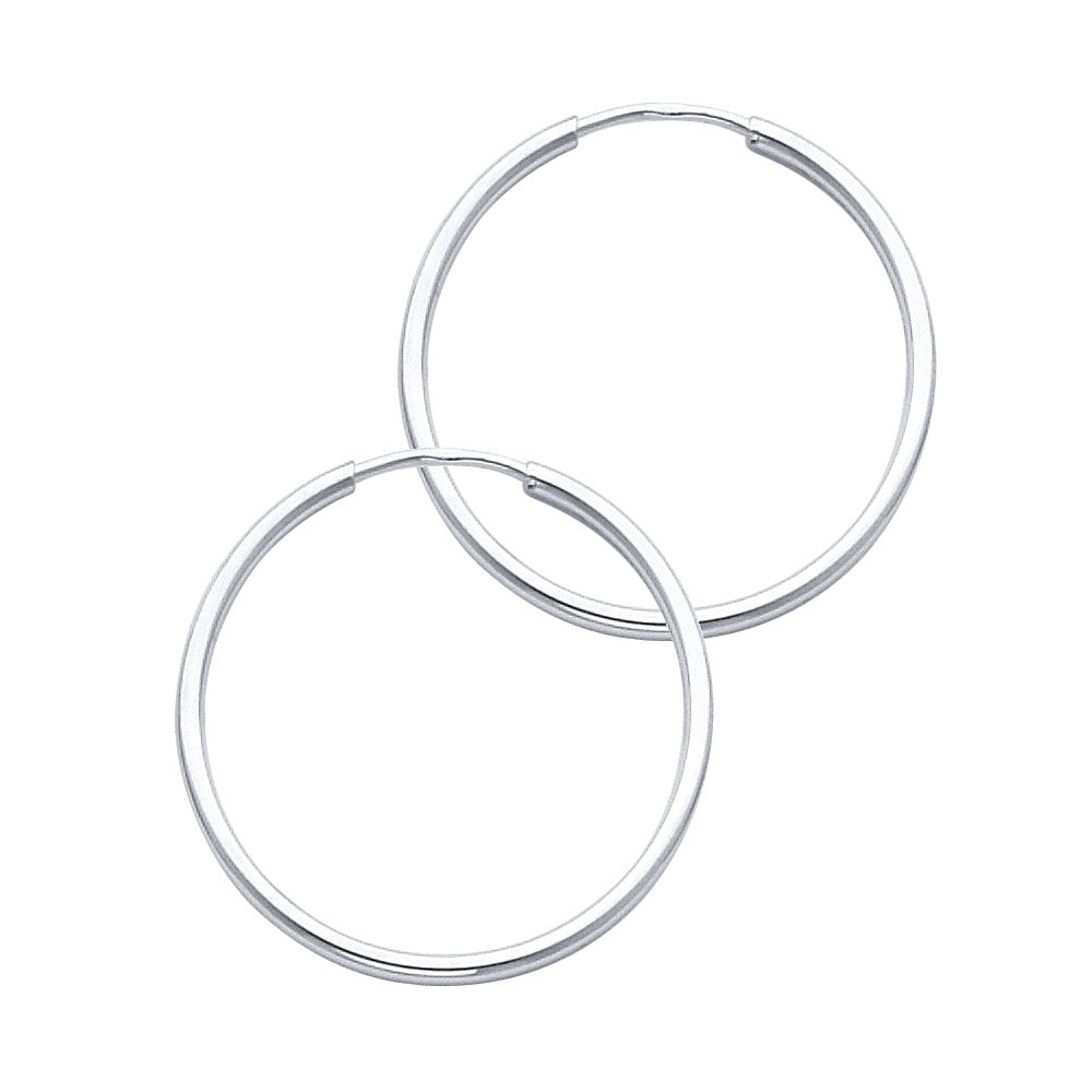14K White Gold 1.5mm Lightweight Polished Round Tube Endless Hoop Earrings - 55mm to 12mm