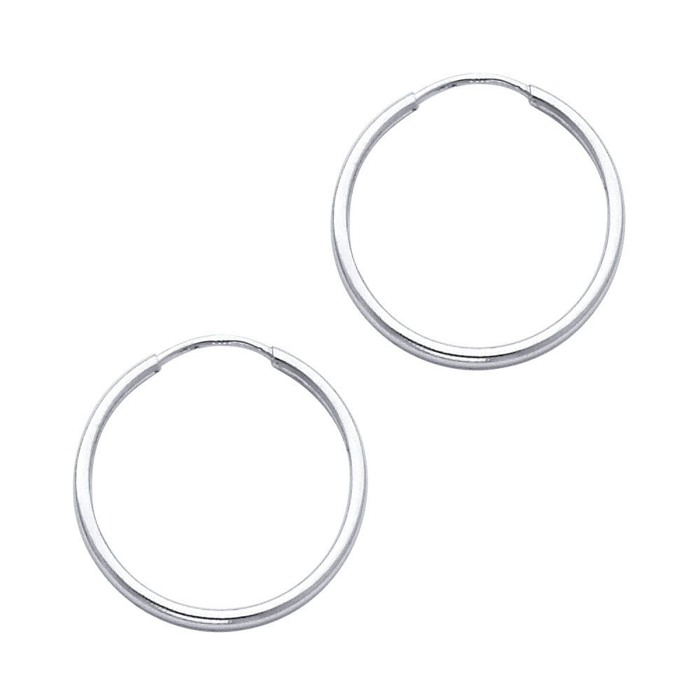 14K White Gold 1.5mm Lightweight Polished Round Tube Endless Hoop Earrings - 55mm to 12mm