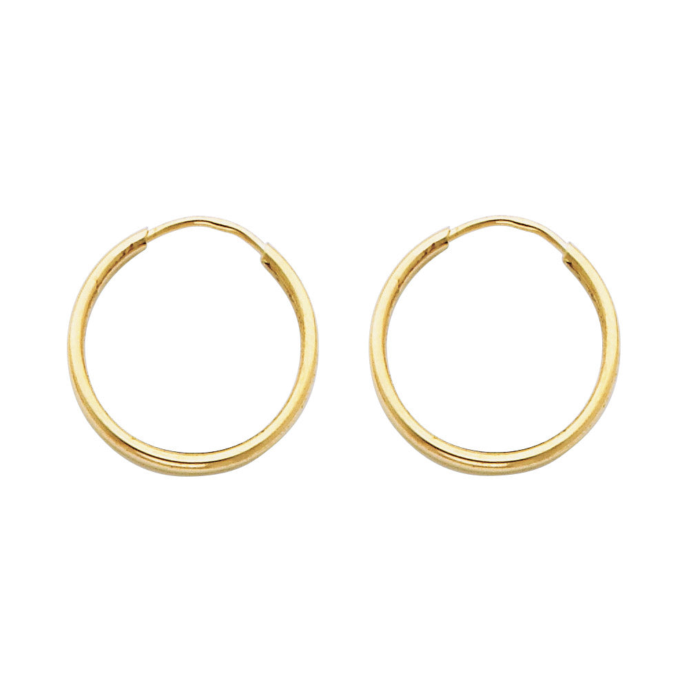 14K Yellow Gold 1.5mm Polished Round Tube Endless Hoop Earrings
