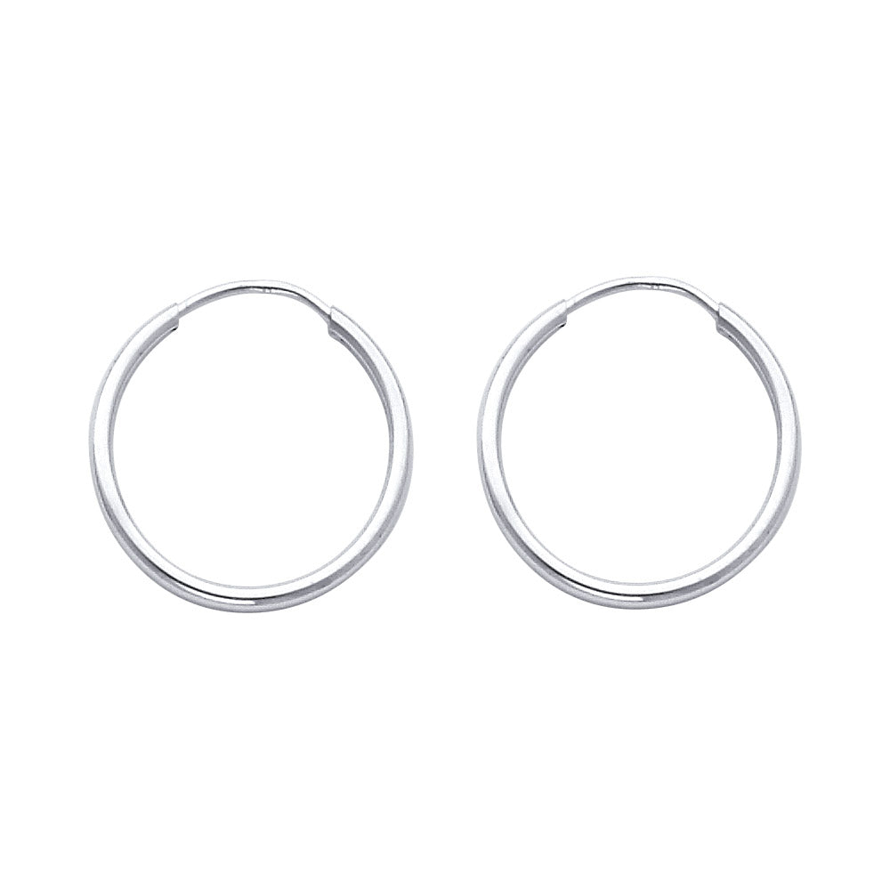 14K White Gold 1.5mm Lightweight Polished Round Tube Endless Hoop Earrings - 55mm to 12mm