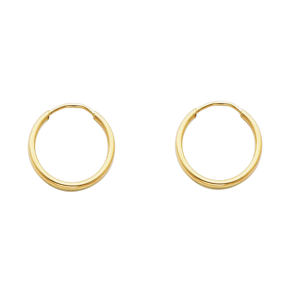 14K Yellow Gold 1.5mm Polished Round Tube Endless Hoop Earrings