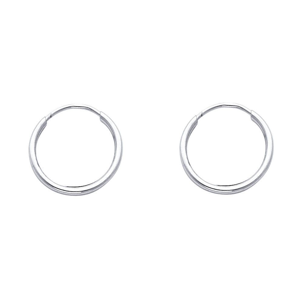 14K White Gold 1.5mm Lightweight Polished Round Tube Endless Hoop Earrings - 55mm to 12mm