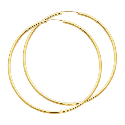 Two gold hoop earrings on a white background available on the TX.ORO website.