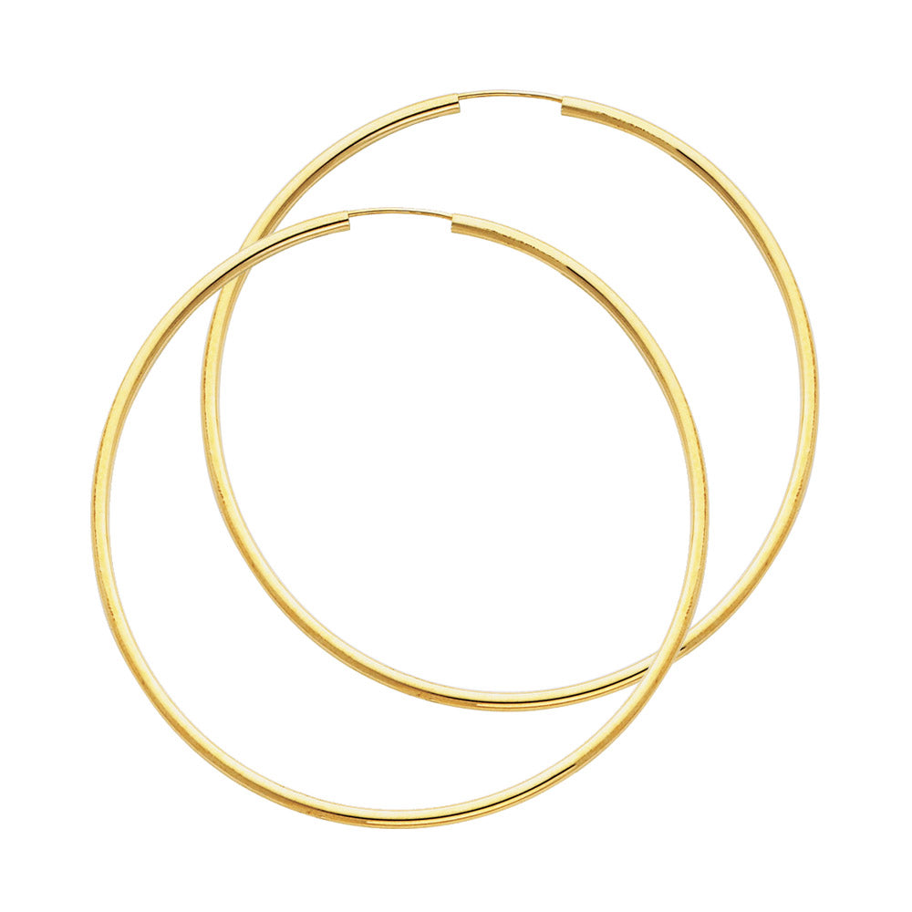 Two gold hoop earrings on a white background available on the TX.ORO website.