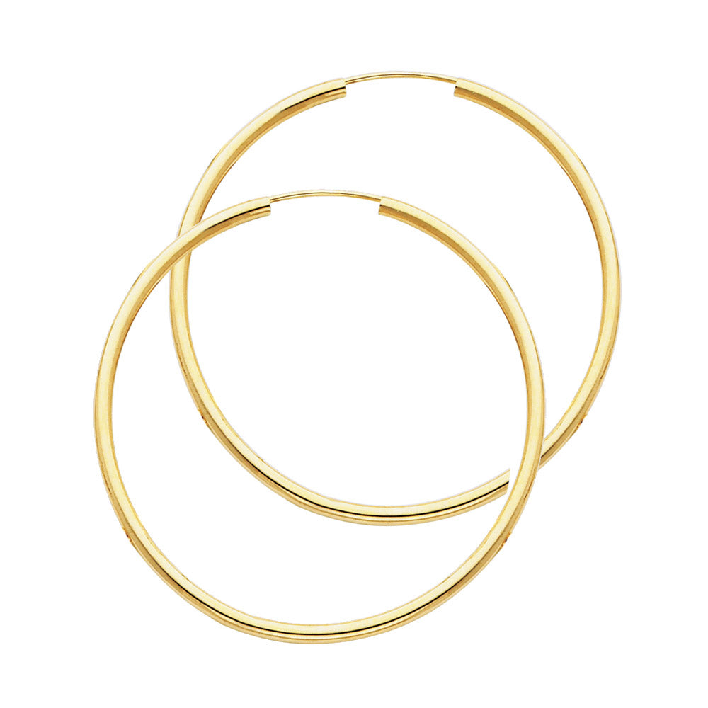 Pair of gold hoop earrings on a white background available on the TX.ORO website.