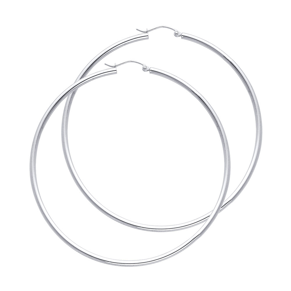 Pair of White Gold hoop earrings on a white background available on the TX.ORO website.