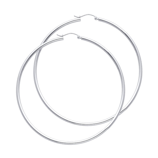 Pair of White Gold hoop earrings on a white background available on the TX.ORO website.