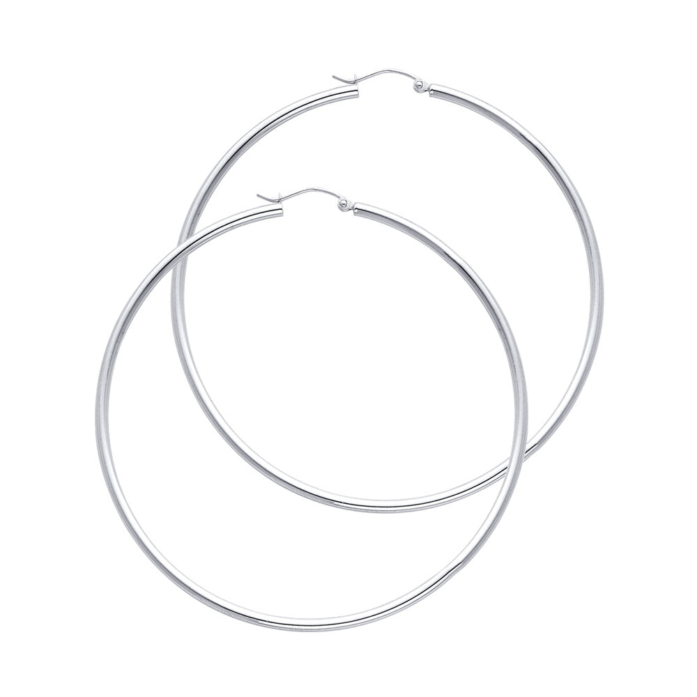 Pair of White Gold hoop earrings on a white background available on the TX.ORO website.