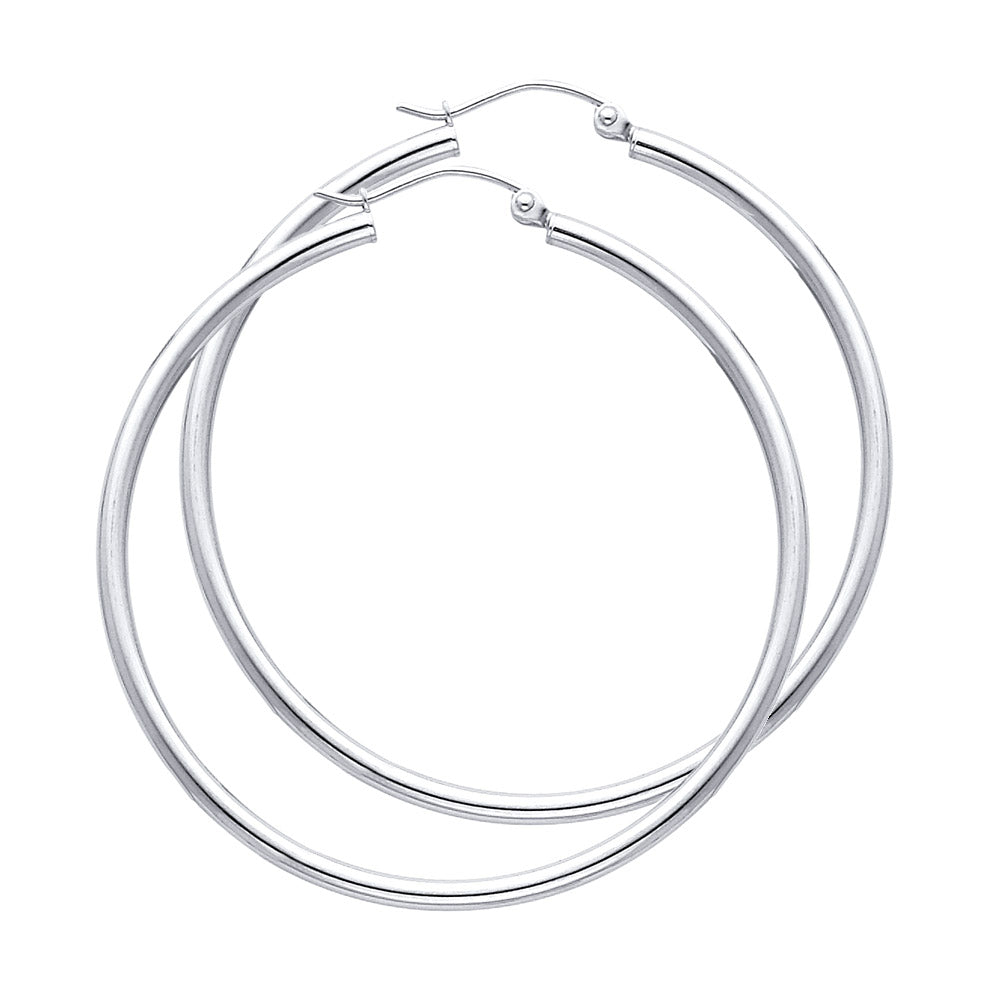 Pair of White Gold hoop earrings on a white background available on the TX.ORO website.