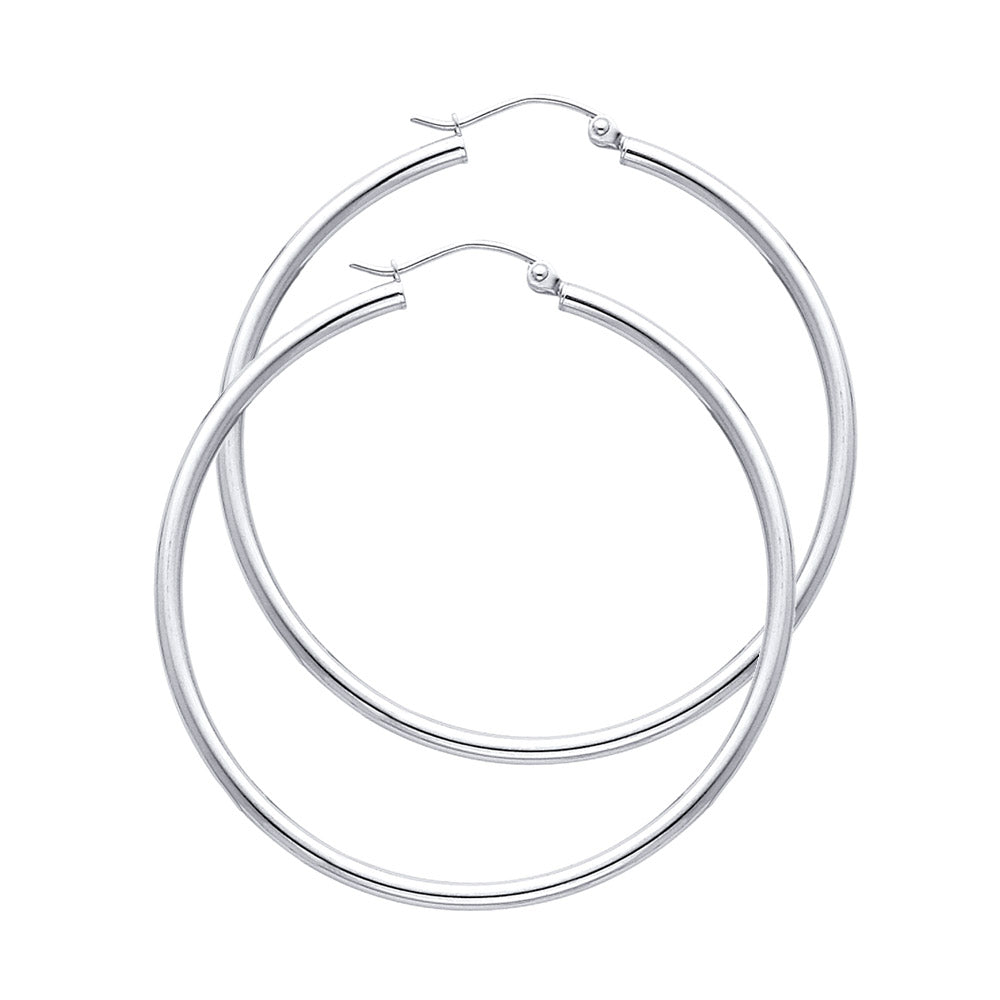 Pair of White Gold hoop earrings on a white background available on the TX.ORO website.