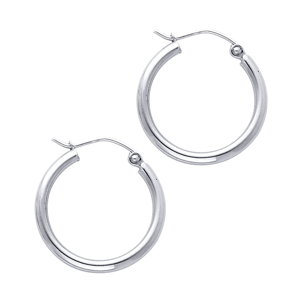 Pair of White Gold hoop earrings on a white background available on the TX.ORO website.