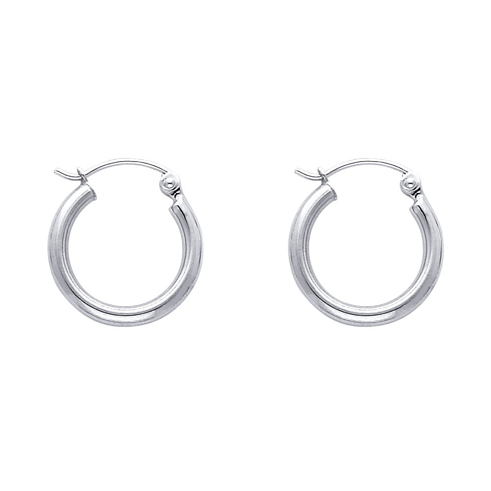 Pair of White Gold hoop earrings on a white background available on the TX.ORO website.