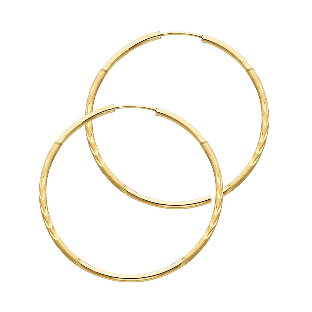 Pair of gold hoop earrings on a white background available on the TX.ORO website.