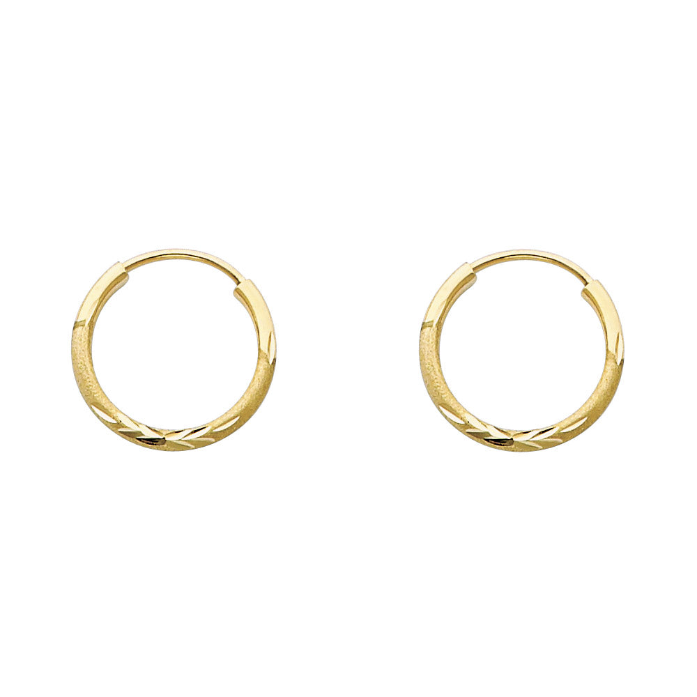 Pair of gold hoop earrings on a white background available on the TX.ORO website.