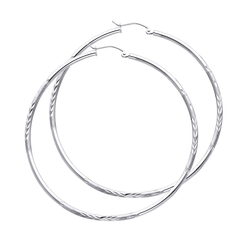 Pair of White Gold hoop earrings on a white background available on the TX.ORO website.