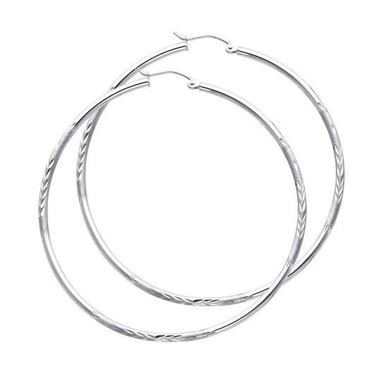 Pair of White Gold hoop earrings on a white background available on the TX.ORO website.