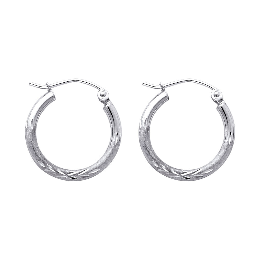 Pair of White Gold hoop earrings on a white background available on the TX.ORO website.