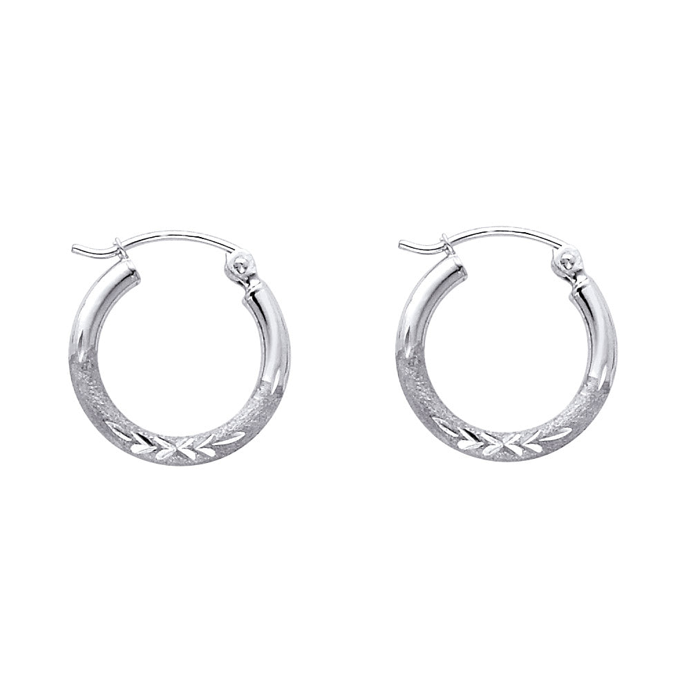 Pair of White Gold hoop earrings on a white background available on the TX.ORO website.