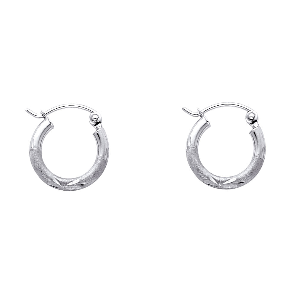 Pair of White Gold hoop earrings on a white background available on the TX.ORO website.
