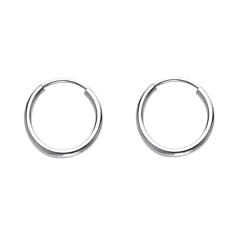 14K White Gold 1.5mm Lightweight Polished Round Tube Endless Hoop Earrings - 55mm to 12mm