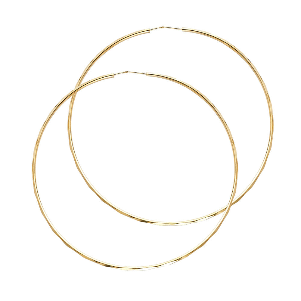 14K Yellow Gold Simple Angled Hoop Diamond-Cut Faceted Modern Minimal Earrings