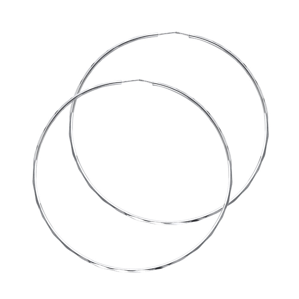 14K White Gold Faceted Hoop Earrings