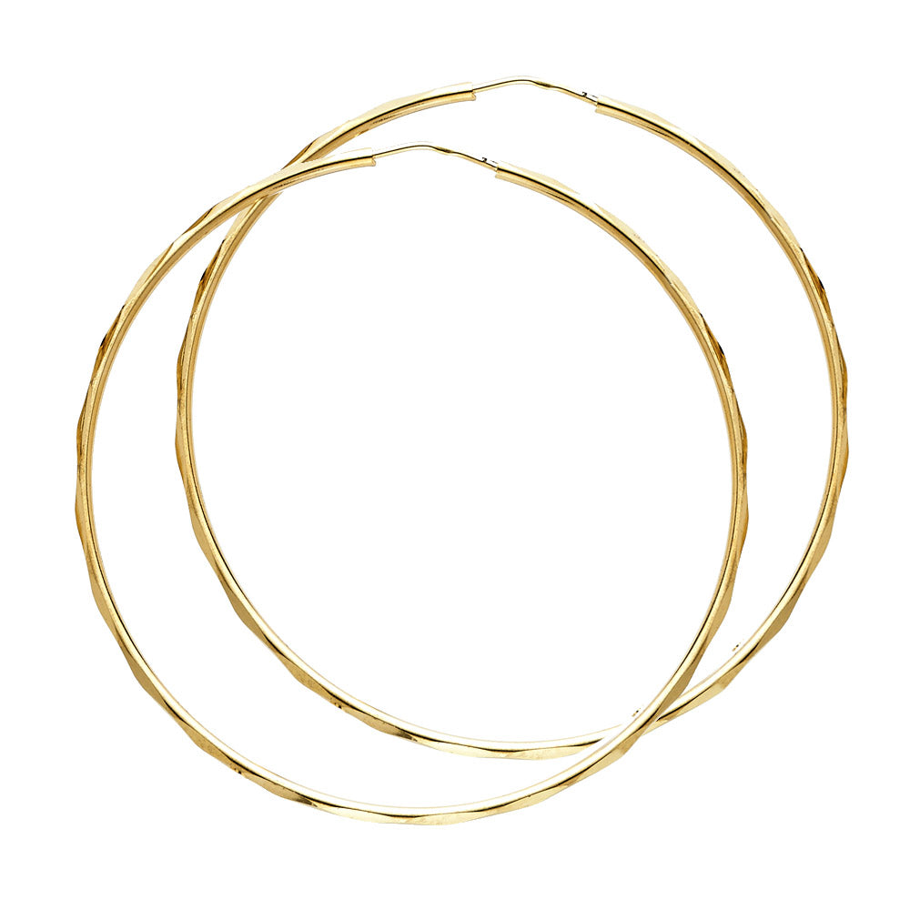 14K Yellow Gold Simple Angled Hoop Diamond-Cut Faceted Modern Minimal Earrings