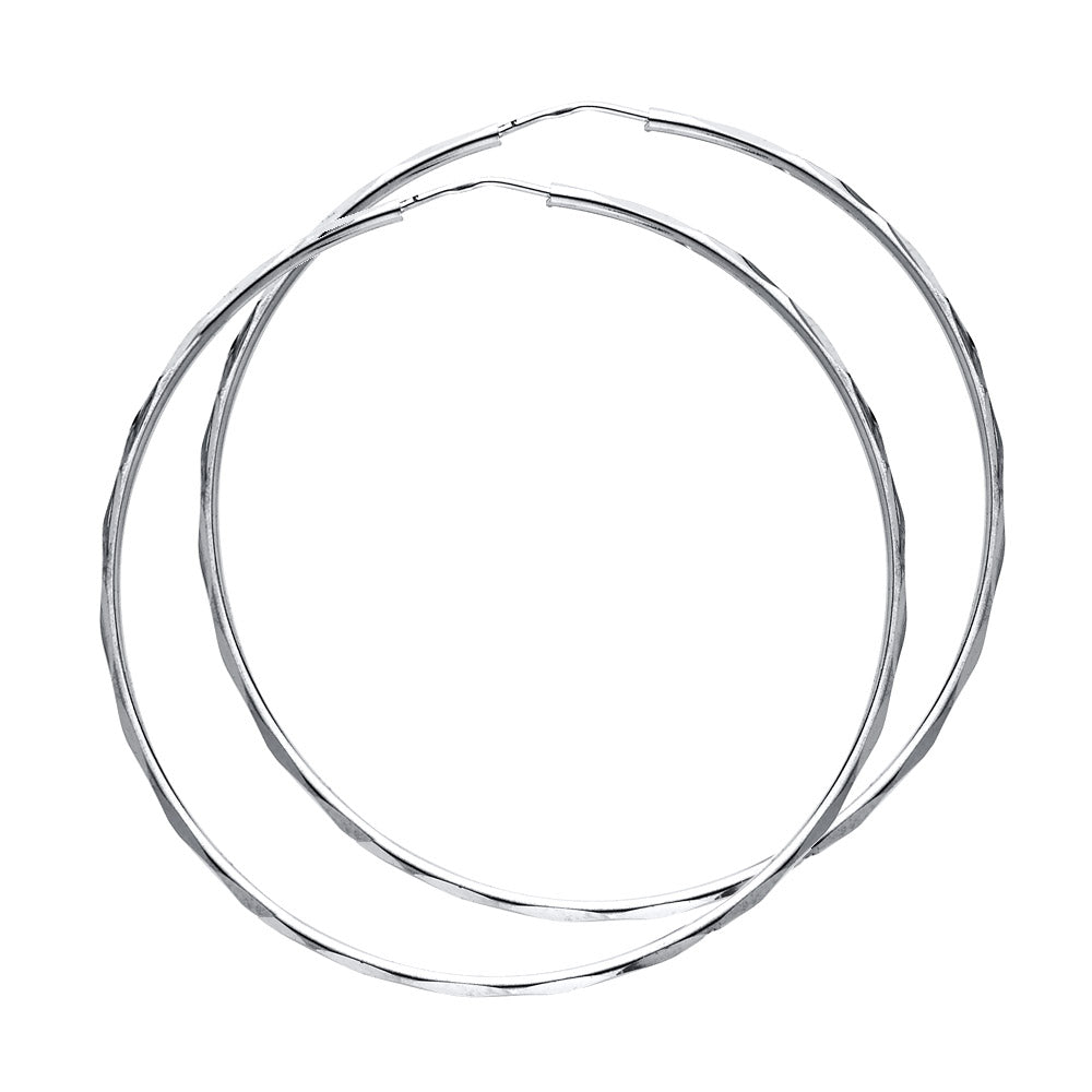 14K White Gold Faceted Hoop Earrings