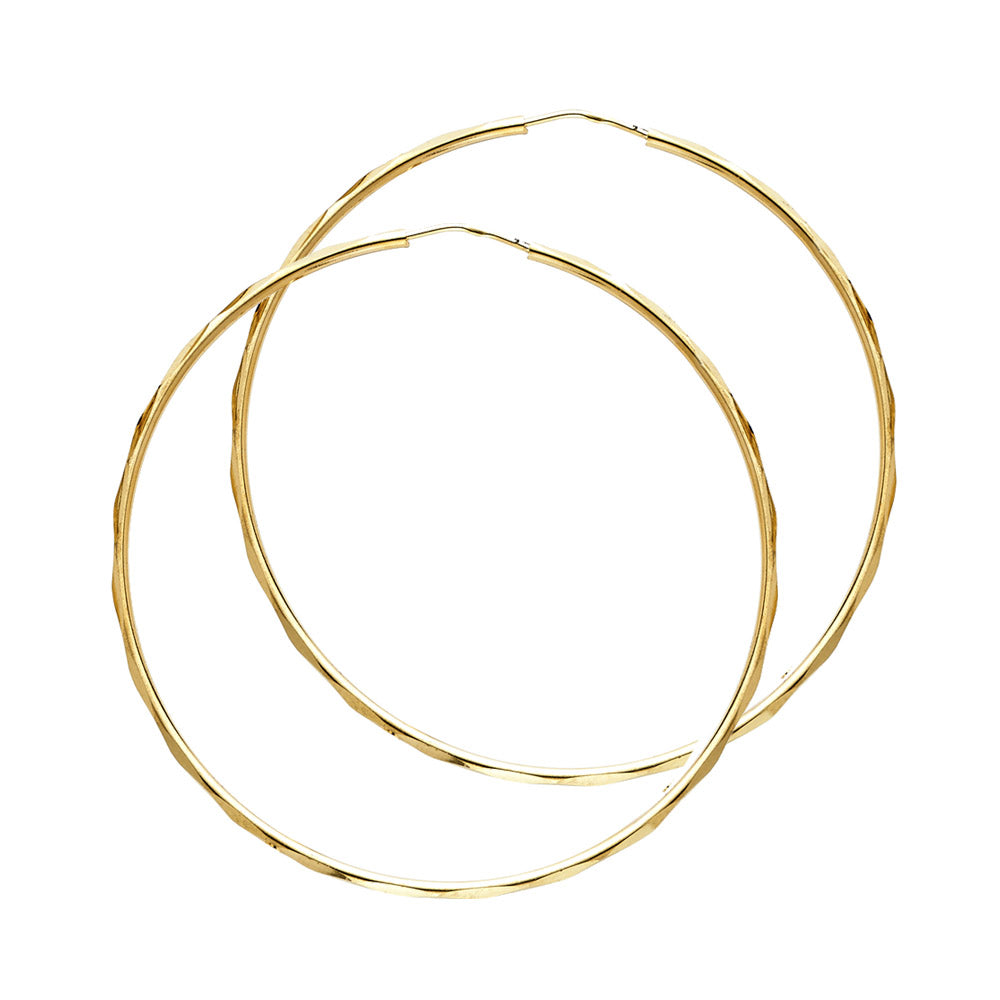 14K Yellow Gold Simple Angled Hoop Diamond-Cut Faceted Modern Minimal Earrings