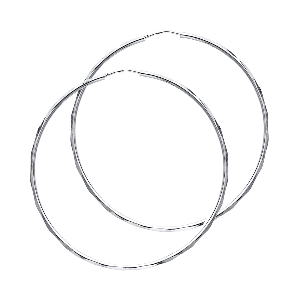 14K White Gold Faceted Hoop Earrings