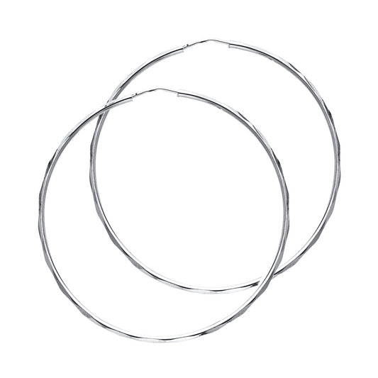 14K White Gold Faceted Hoop Earrings