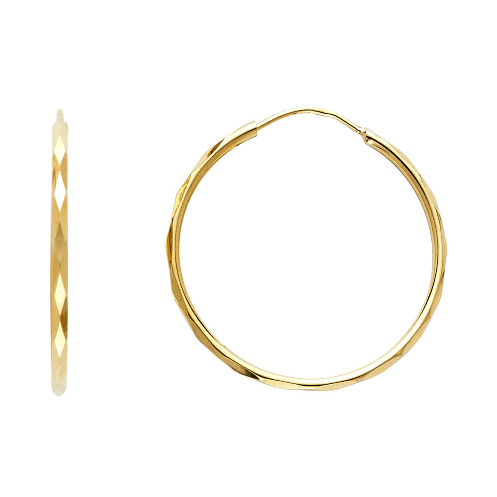 14K Yellow Gold Simple Angled Hoop Diamond-Cut Faceted Modern Minimal Earrings