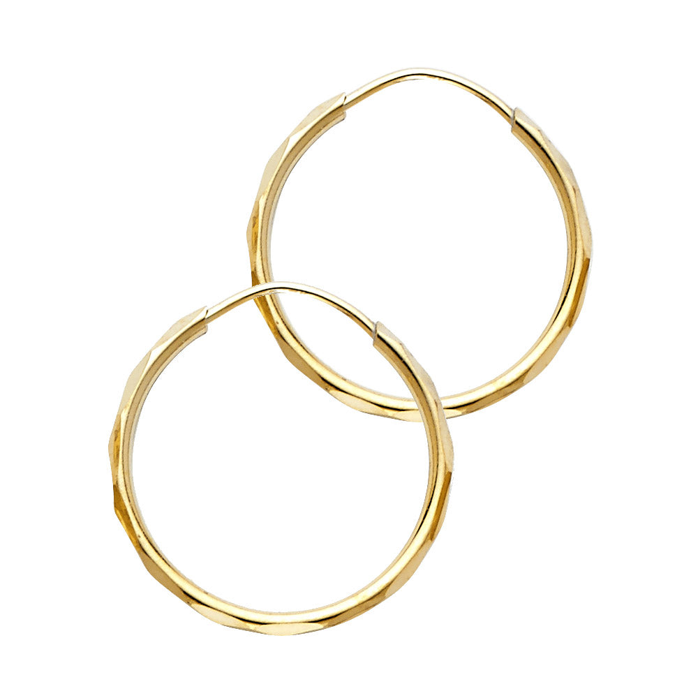 14K Yellow Gold Simple Angled Hoop Diamond-Cut Faceted Modern Minimal Earrings