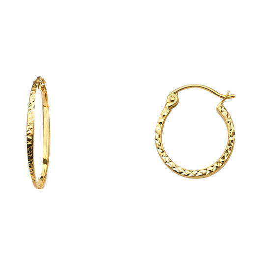 14K Yellow Gold Full DC Hollow Square Tube Hoop Earrings