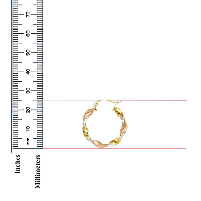 14K Tri-Color Gold Lightweight Fancy Swirl Hoop Earrings - 25mm