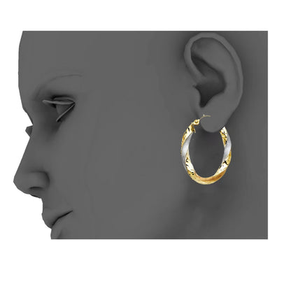 14K Tri-Color Gold Lightweight Curled Hollow Oval Hoop Earrings for Women