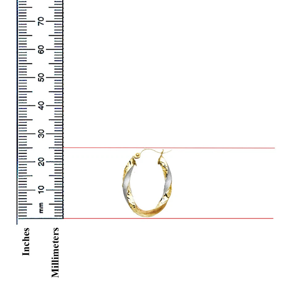 14K Tri-Color Gold Lightweight Curled Hollow Oval Hoop Earrings for Women