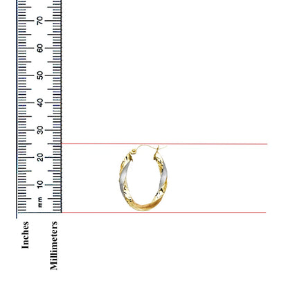 14K Tri-Color Gold Lightweight Curled Hollow Oval Hoop Earrings for Women